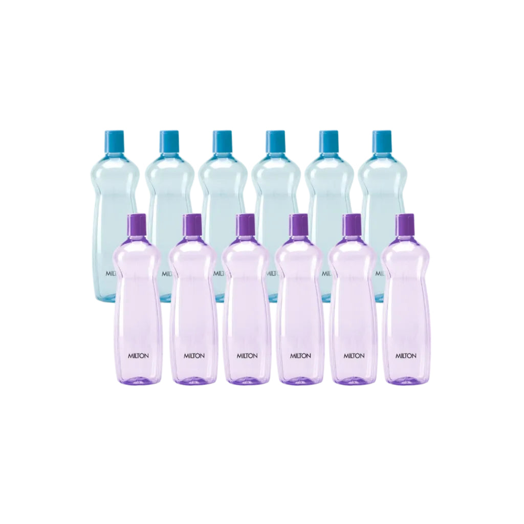 MILTON Pacific 1000 Water Bottle 1 Litre each, set of 12, Purple and Sky Blue I PET Food Grade I BPA Free, Leak Proof I Wide Mouth, Easy To Clean I Fridge Bottles for Home, Office, Gym