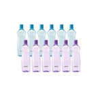 MILTON Pacific 1000 Water Bottle 1 Litre each, set of 12, Purple and Sky Blue I PET Food Grade I BPA Free, Leak Proof I Wide Mouth, Easy To Clean I Fridge Bottles for Home, Office, Gym