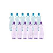 MILTON Pacific 1000 Water Bottle 1 Litre each, set of 12, Purple and Sky Blue I PET Food Grade I BPA Free, Leak Proof I Wide Mouth, Easy To Clean I Fridge Bottles for Home, Office, Gym