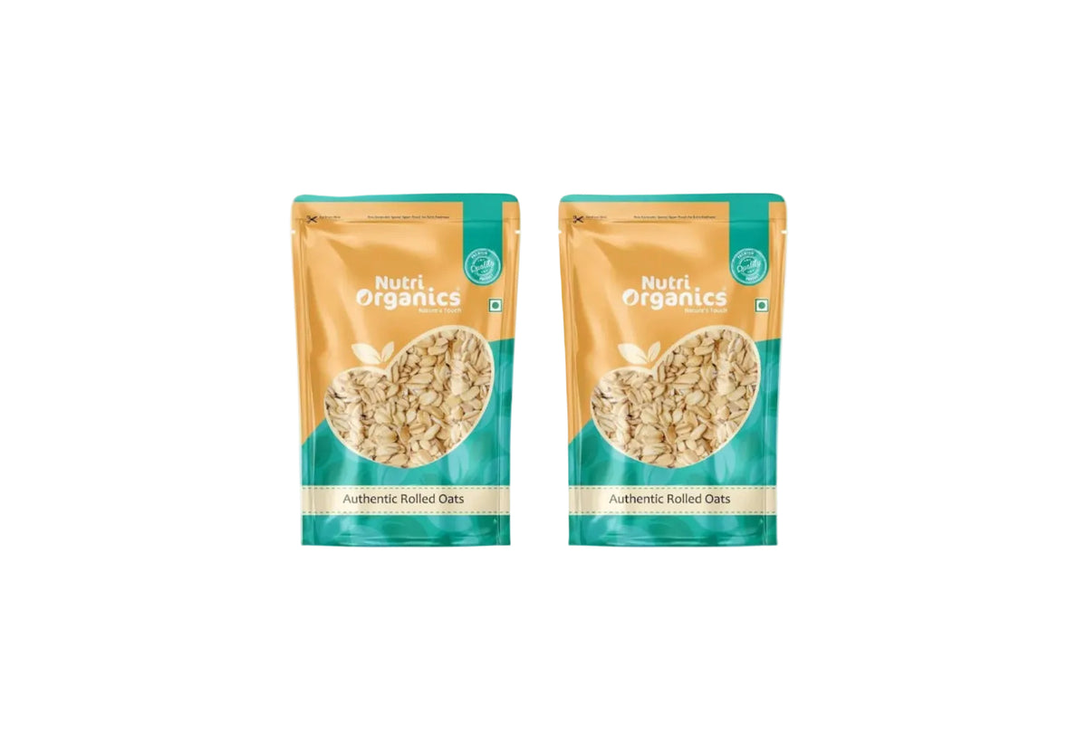 NutriOrganics Rolled Oats 1 Kg - Diet Food | 100% Wholegrain Jumbo Oats | Oats For Weight Management | High Fibre Breakfast | Rich In Protein (Pack of 2)
