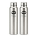 CELLO Crysta Stainless Steel Water Bottle for Daily Use Set of 2 Pcs Silver, 1000 ml | Single Wall, Rustproof & Leakproof, Fridge Safe | Stainless Steel Water Bottle for Kids, Office, Travel, Picnic