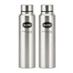 CELLO Crysta Stainless Steel Water Bottle for Daily Use Set of 2 Pcs Silver, 1000 ml | Single Wall, Rustproof & Leakproof, Fridge Safe | Stainless Steel Water Bottle for Kids, Office, Travel, Picnic