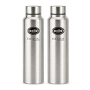 CELLO Crysta Stainless Steel Water Bottle for Daily Use Set of 2 Pcs Silver, 1000 ml | Single Wall, Rustproof & Leakproof, Fridge Safe | Stainless Steel Water Bottle for Kids, Office, Travel, Picnic