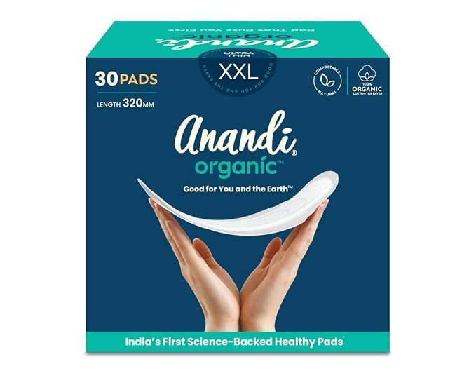 Anandi sanitary pads for women 30 XXL Pads | Biodegradable Organic pads with Disposal pouch | Certified ~100% Compostable
