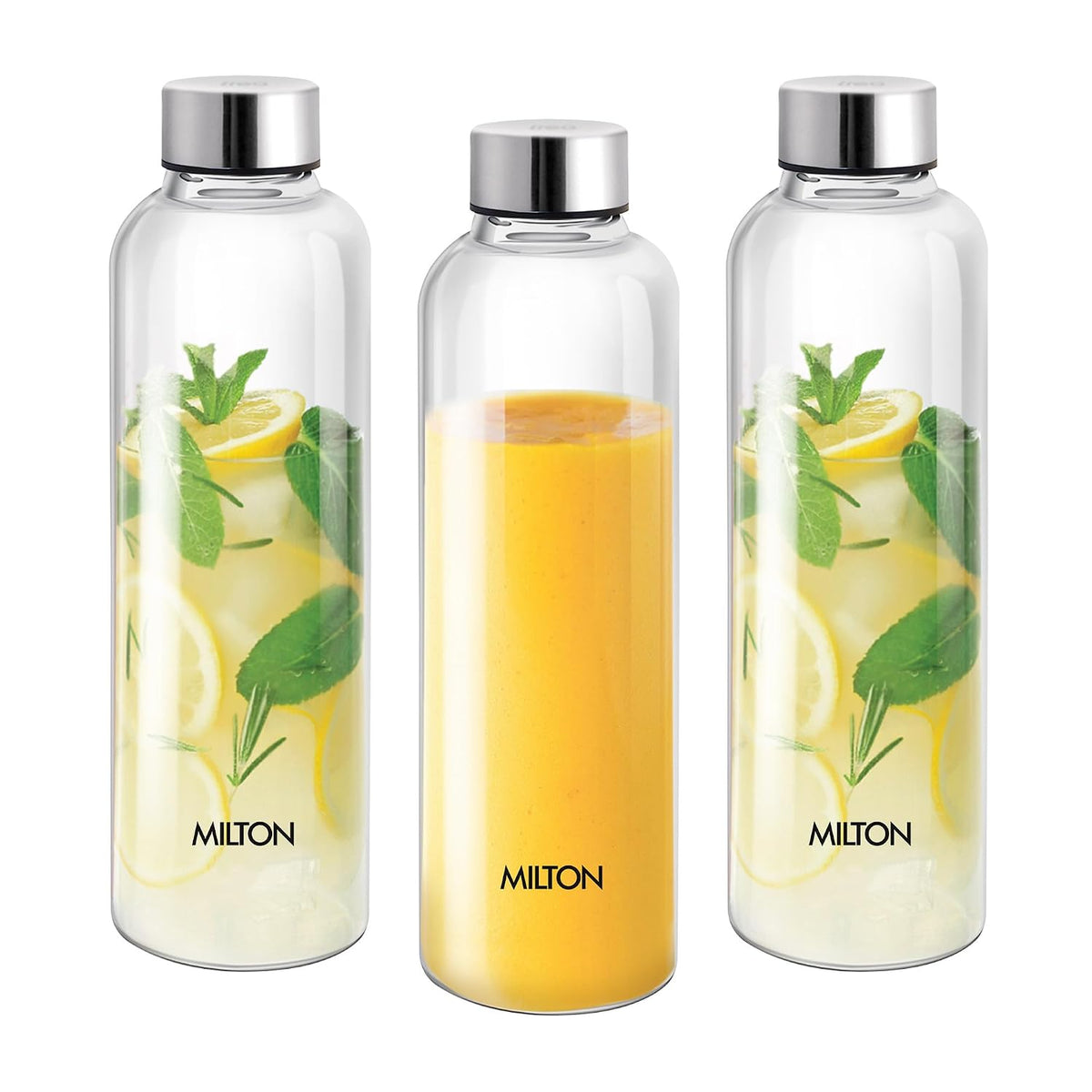 MILTON Costa 1000 Pet water bottle 1 ltr each with Stainless Steel Lid, Leak proof, BPA Free, Reusable Water bottle for fridge, Office, School, set of 3