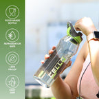 CELLO Fitbe Flip Cap Water Bottle For Daily Use 1000 ml, Black Green | BPA Free, Reusable & Unbreakable Leakproof Lightweight Easy to Carry with Handle PET Water Bottle For Gym Office Indoor & Outdoor