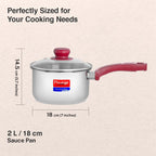 Prestige Platina Popular Stainless Steel Gas and Induction Compatible Sauce Pan with Glass Lid, 180 mm