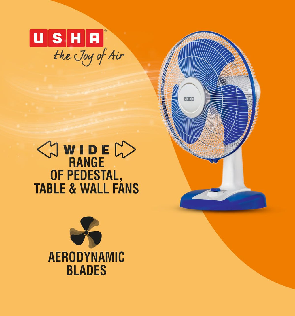 USHA Striker Plus Table Fan | 400mm Sweep | 2100 RPM High-Speed Air Delivery | 100% Copper Motor |Jerk-Free Uniform Oscillation |Aerodynamic Blade Design |Anti-Rust Protection | 2-Year Warranty |Blue