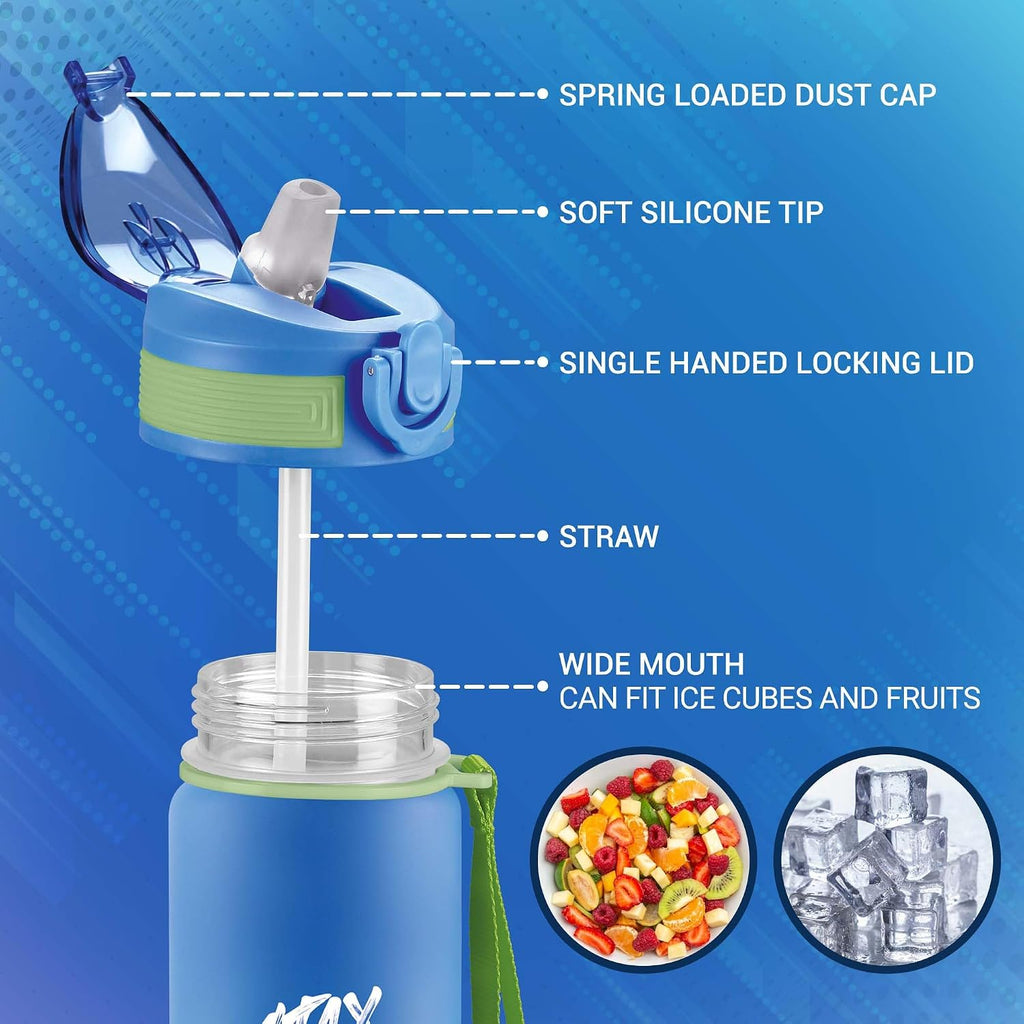MILTON Gen'Z Water Bottle 1 ltr (Stay Strong), Motivational Water Bottles With Leak Proof Flip-Top Cap & Capacity Mark, Gym Bottle Sipper Water Bottle For Adults, Plastic, Blue