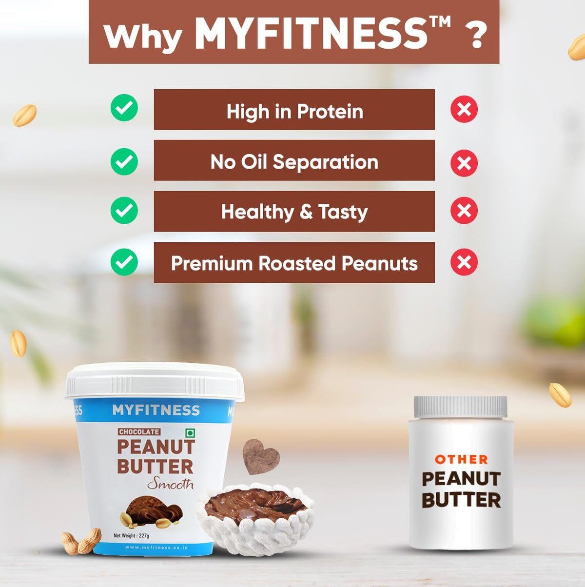 MYFITNESS Peanut Butter Chocolate Spread Smooth 227g  (Pack of 3)