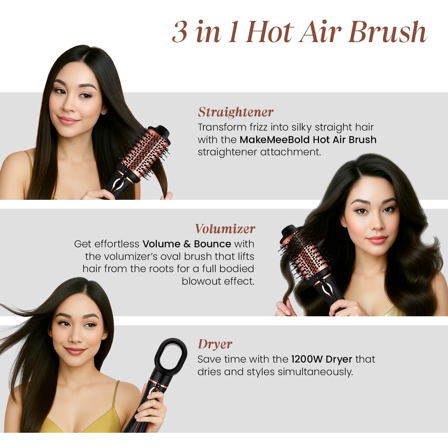 Urban Yog MakeMeeBold Styling & Care Combo | 3-in-1 Hot Air Brush + Heat Therapy Mask with Self-Heating Cap + Heat Protectant Spray 200ml | Dryer, Straightener, Volumizer | Repair, Frizz-Free, Smooth & Shiny | Gifts for Women
