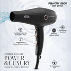 VEGA PROFESSIONAL Pro Dry 2600W Hair Dryer for Women & Men, Professional Blow Dryer with Combination of 4 Heat & 2 Speed Settings, Cool Shot Button & 16 Amp Plug, Salon Hair Styling at Home (VPPHD-11)