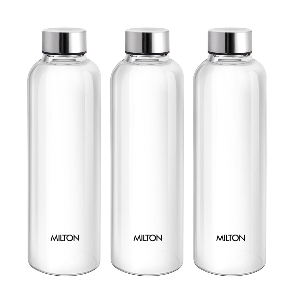 MILTON Costa 1000 Pet water bottle 1 ltr each with Stainless Steel Lid, Leak proof, BPA Free, Reusable Water bottle for fridge, Office, School, set of 3