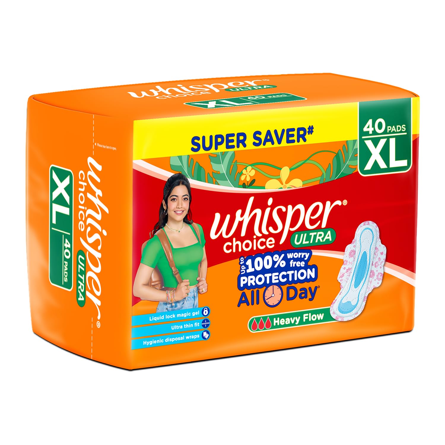 Whisper Choice Sanitary Pads with Wings for Women, XL, 40s Napkins