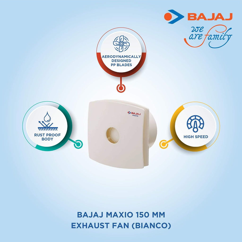 Bajaj Maxio 150 MM 23 Watts Exhaust Fan | High Speed | Rust Proof Body | Easy to Mount | Lower Energy Consumption | 2 Yr Warranty 【White】