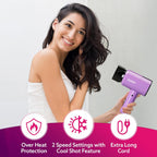 AGARO Premium Hair Dryer with 1400 Watts Motor, 3 Temperature Settings & Cool Shot Button- Black HD-1214