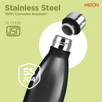 Milton Duo DLX 1000 Thermosteel Bottle, 1000 ml Water Bottles, 24 Hours Hot and Cold, Easy to Carry, Easy Grip, Rust Proof, Tea, Coffee, Office, Travel Bottle, Matt Black