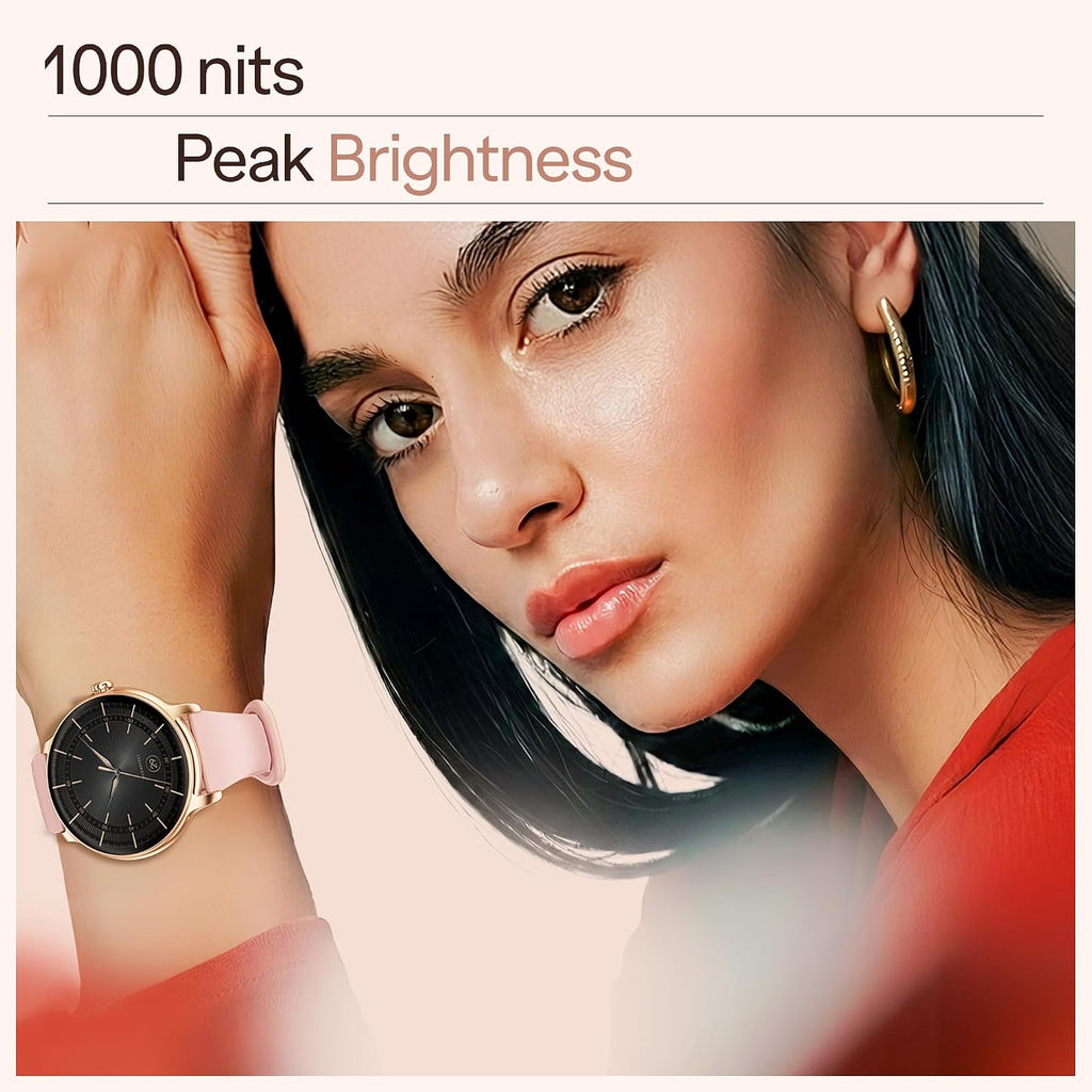 boAt Chrome Iris Fashion Smart Watch for Women - Elegant Ultra-Sleek Dial, Light-Weight Metal Body, 1.32" AMOLED Display, 1000 Nits, AOD, Female Wellness Tracking Watch for Woman (Rose Pink)