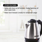 Usha Electric Kettle 1200 Watts | 1.5 Litres| Cool touch handle | Wider Mouth | Food-grade stainless steel | Safety with auto cut-off function (Silver & Black)