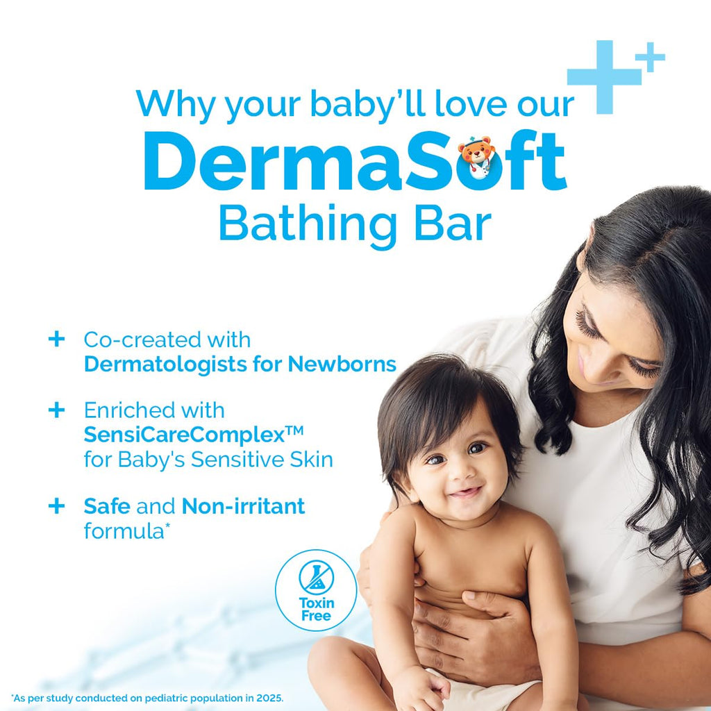 Mamaearth Baby DermaSoft Bathing Bar with SensiCareComplexTM for Baby's Sensitive Skin - 75 g | Pack of 1 | Co-created with Dermatologists for Newborns | Enriched with SensiCareComplexTM for Baby's Sensitive Skin | Safe and Non-irritant formula*