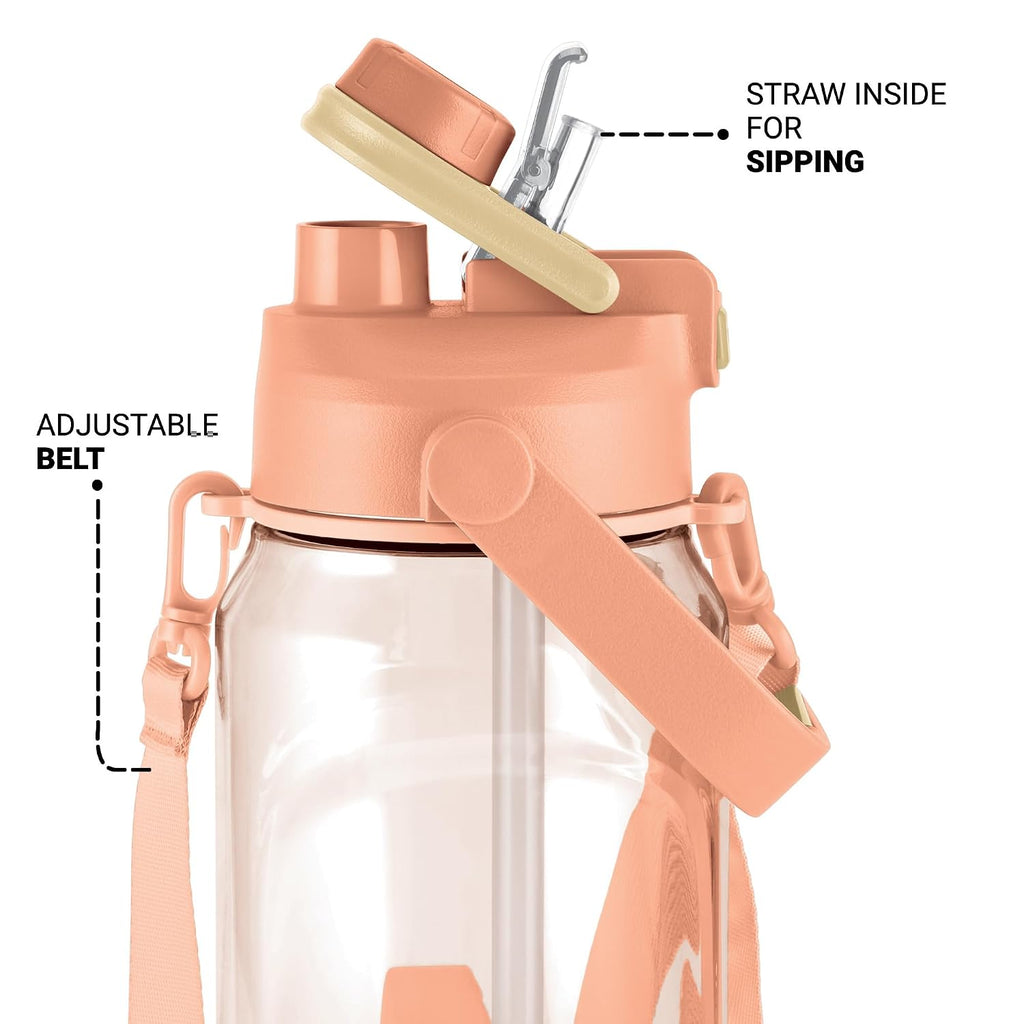 MILTON Eros 1000, 2-in-1 Sip or Gulp Lid Water Bottle 960ml | Unbreakable - Crystal Clear Plastic | Leak-Proof & BPA-Free, One-Click Open | Ideal for School, Office, Gym & Travel Use, Peach