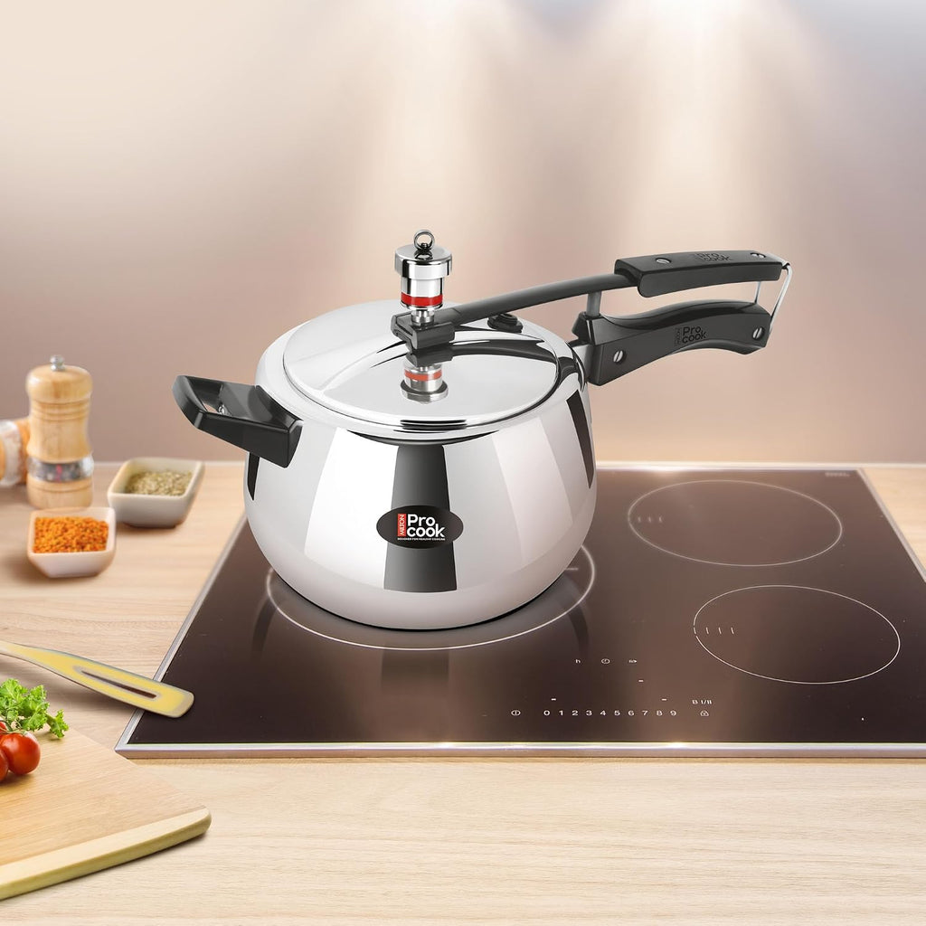Milton Pro Cook Induction Cookware & Gas Stove Friendly Triply Stainless Steel Curve Pressure Cooker with Inner Lid 5 Litre | Gasket Release System | Hot Plate & Flame Safe | 5 Year Warranty | Silver