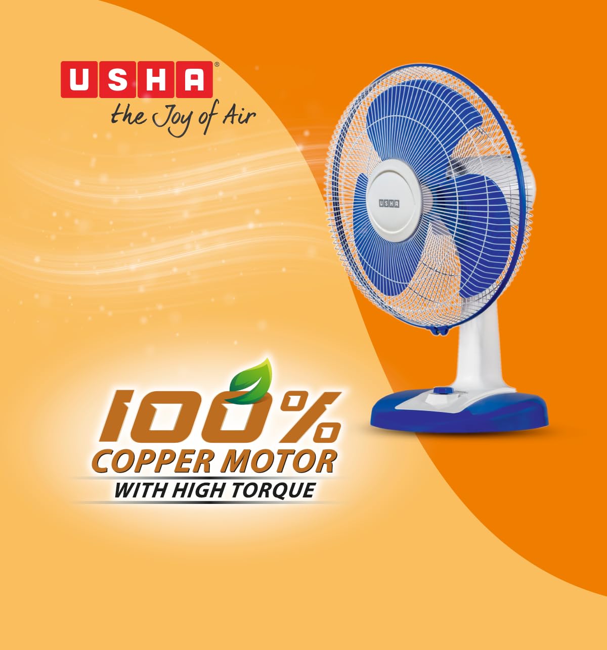 USHA Striker Plus Table Fan | 400mm Sweep | 2100 RPM High-Speed Air Delivery | 100% Copper Motor |Jerk-Free Uniform Oscillation |Aerodynamic Blade Design |Anti-Rust Protection | 2-Year Warranty |Blue