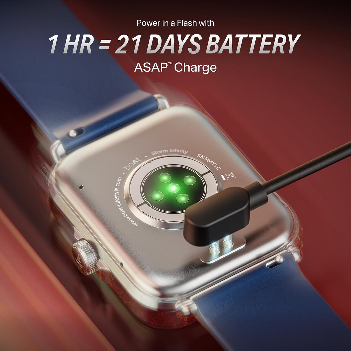boAt Storm Infinity w/21 Days Extensive Battery Life, BT Calling, Huge 550mAh Battery, Fast Charge, 1.83” (4.65cm) Display, HR, SpO2 & Sleep Tracking, Smart Watch for Men & Women (Deep Blue)