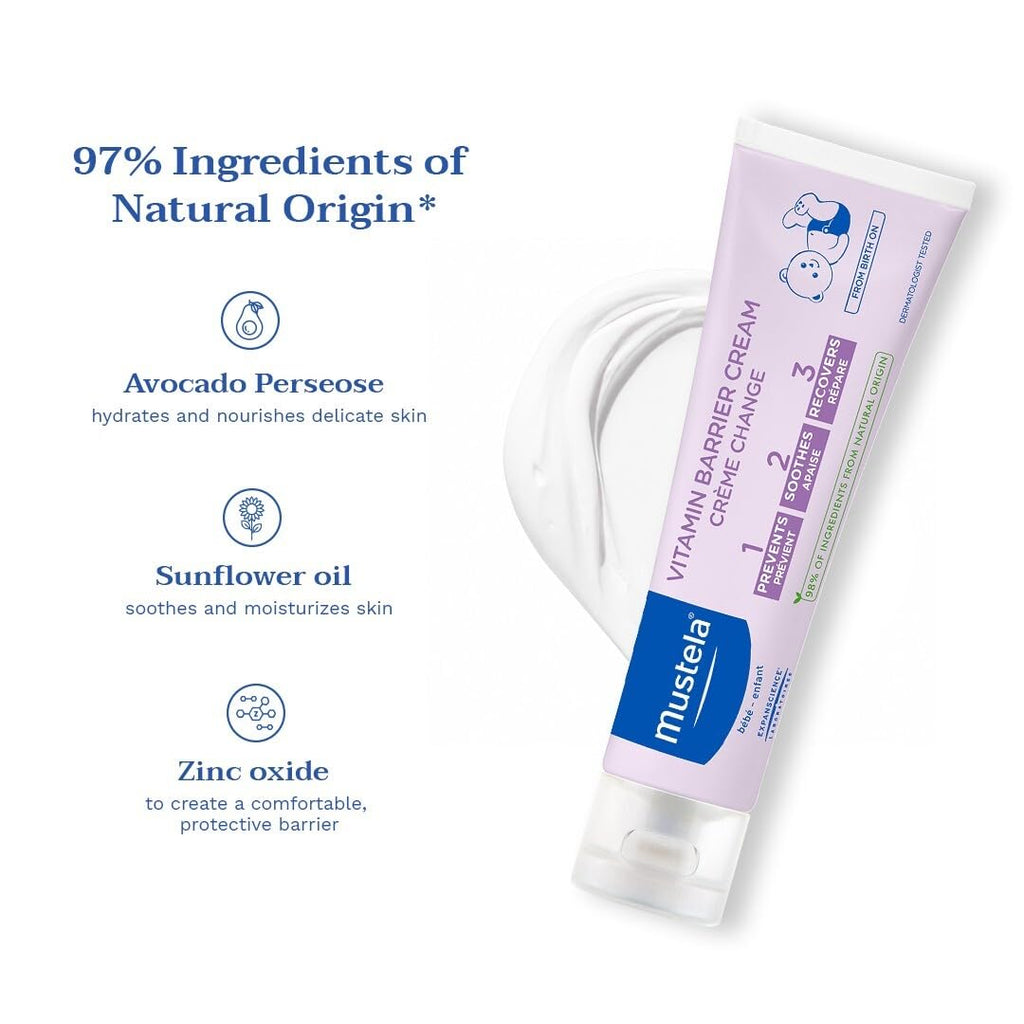 Mustela Baby Natural Diaper Cream – Fragrance-Free with Olive Oil