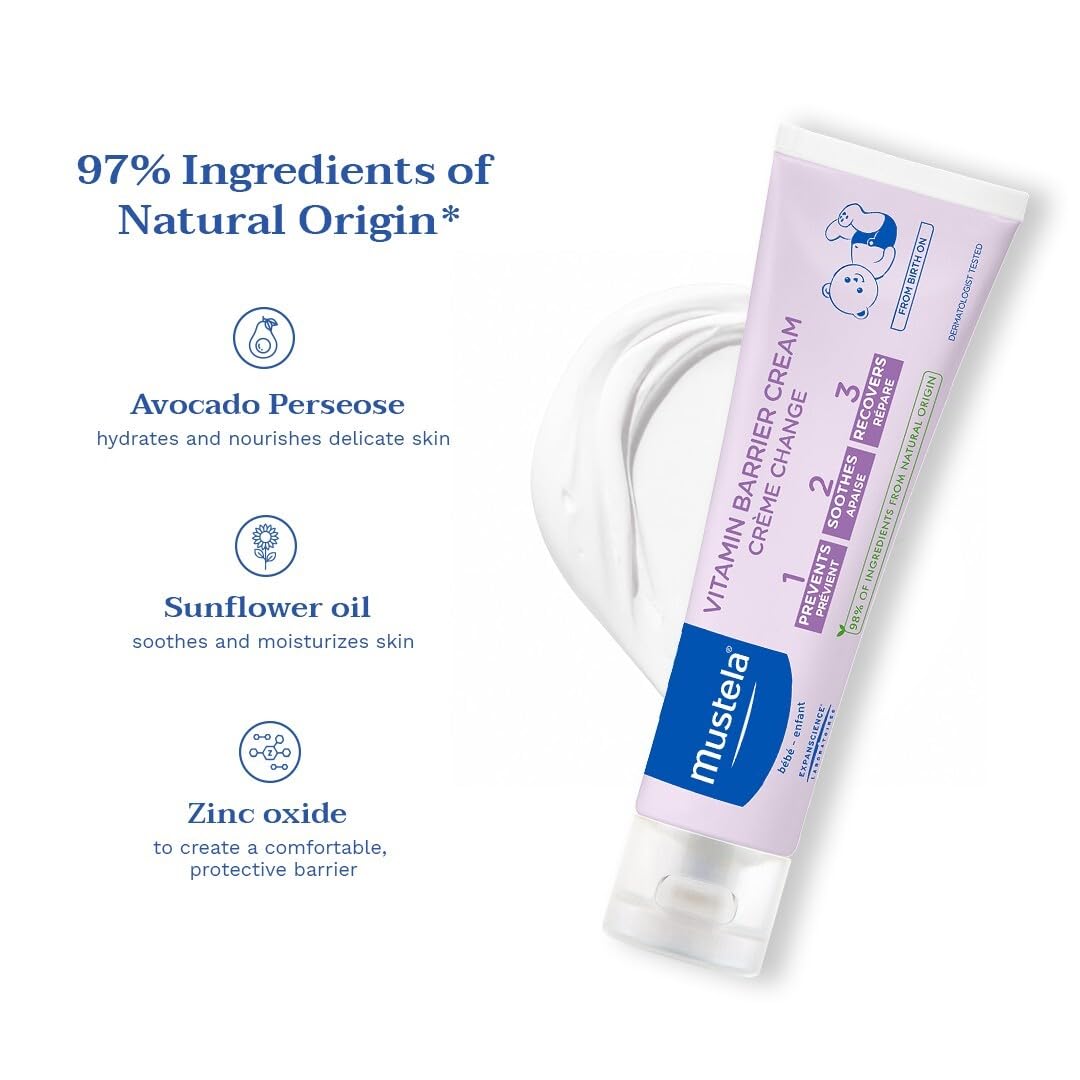 Mustela Baby Natural Diaper Cream – Fragrance-Free with Olive Oil