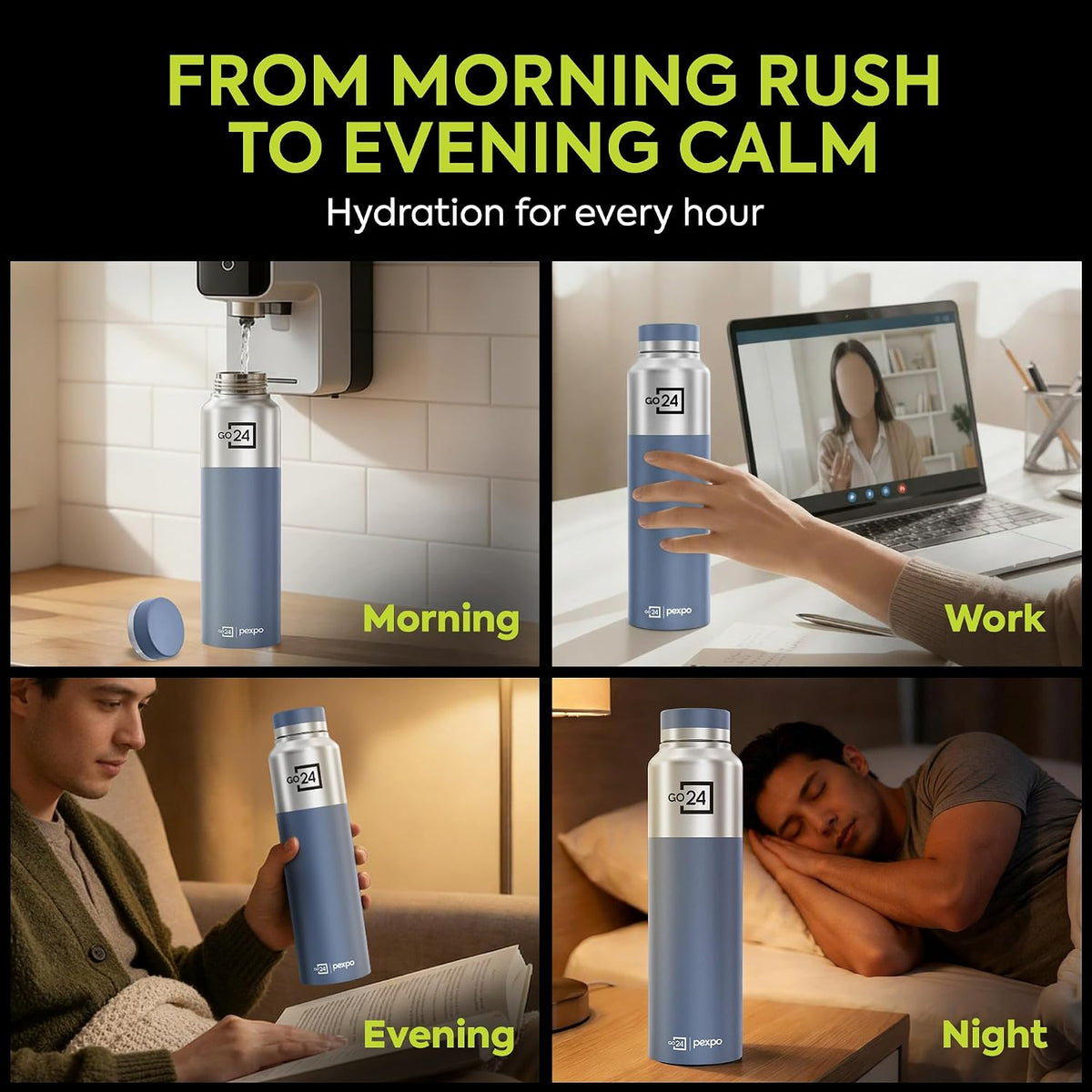 Stainless Steel Water Bottle Crown Silver-Denim Blue 950ml