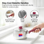 Prestige Platina Popular Stainless Steel Gas and Induction Compatible Sauce Pan with Glass Lid, 180 mm