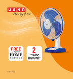 USHA Striker Plus Table Fan | 400mm Sweep | 2100 RPM High-Speed Air Delivery | 100% Copper Motor |Jerk-Free Uniform Oscillation |Aerodynamic Blade Design |Anti-Rust Protection | 2-Year Warranty |Blue