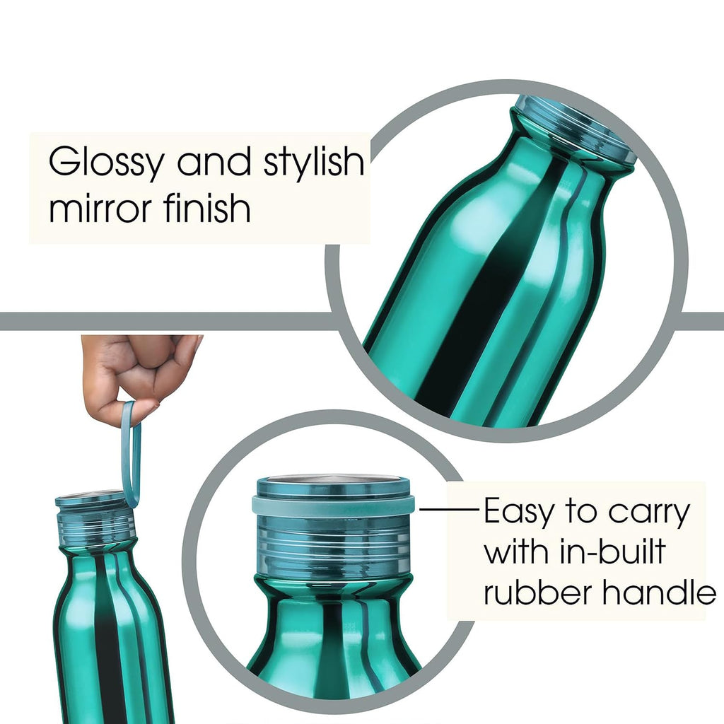 Milton Glitz 1000 Thermosteel Water Bottle 1 LTR, 24 Hr Hot and Cold I Leak Proof Lid, ISI Certified I Water Bottle for School, Office, Gym, Dark Blue