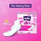 Bella Ultra Drai Sanitary Pads Women XL - 16pcs | Drai Topsheet | 28.5 Cm Long for Heavy Flow |Breathable | Lock Gel System | Green Edge System | Fast Absorption | Rash Free Period