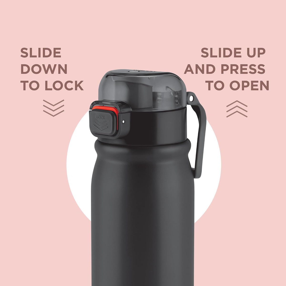 MILTON Reva 1000 ISI Certified Stainless Steel Water Bottle with Twin Lid Sip or Gulp, 1 Litre | Single Wall, BPA-Free, Leakproof | Sturdy Handle | Ideal for Home, Office, Gym & Travel, Black