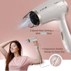 Ikonic Travel Express Foldable Hair Dryer Adustable Two Speed Setting Fast Drying 1400Watt, Compact Design Travel Friendly, All Hair Type, For Men & Women, White