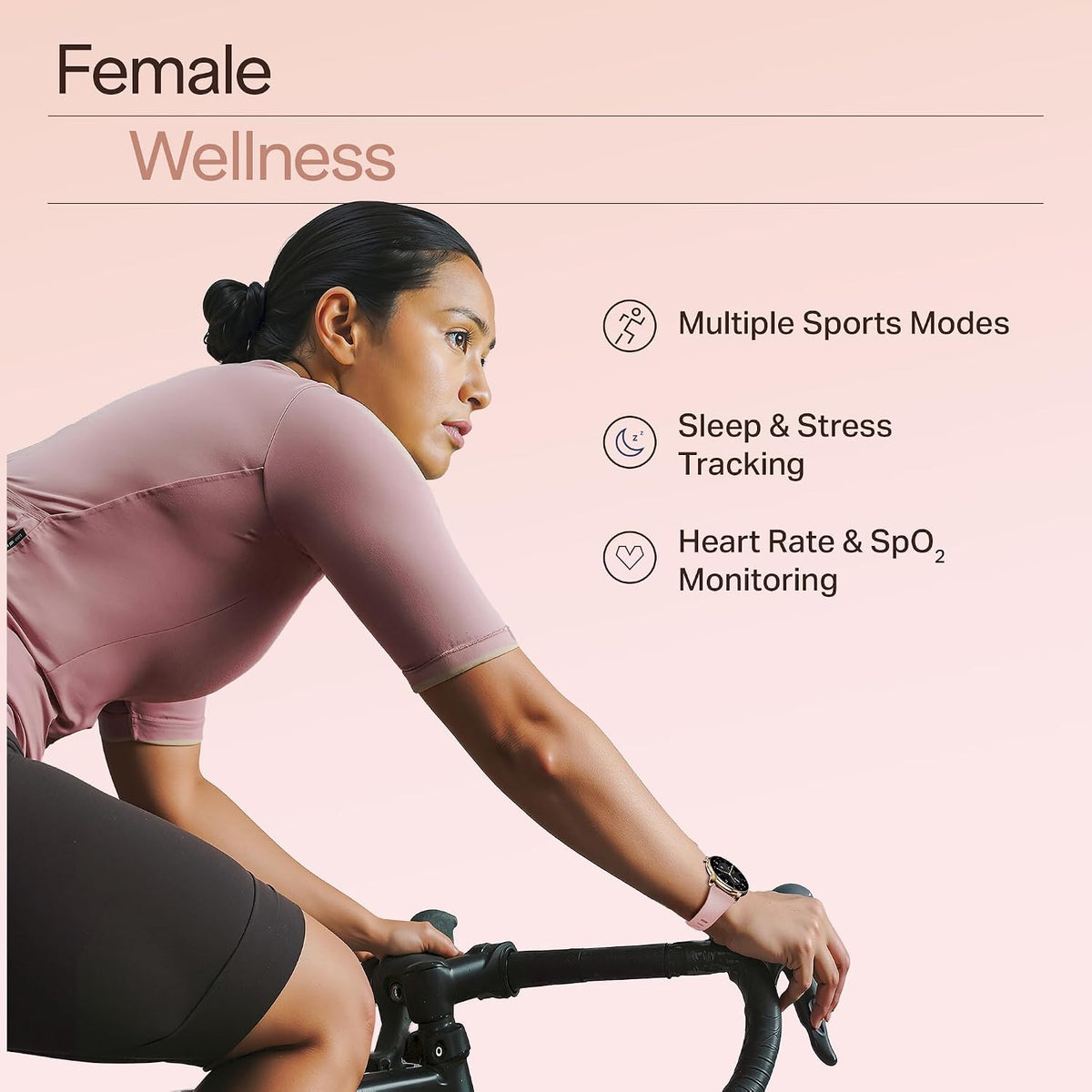 boAt Chrome Iris Fashion Smart Watch for Women - Elegant Ultra-Sleek Dial, Light-Weight Metal Body, 1.32" AMOLED Display, 1000 Nits, AOD, Female Wellness Tracking Watch for Woman (Rose Pink)