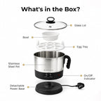 SOLARA Electric Kettle Multipurpose 1.5 Litre, 600 Watts, Stainless Steel Body with Glass Lid, 3 Boiling Modes, for Hot Water, Milk, Tea, Coffee, Cooking Oats, Noodles, Soup, Egg Boiler Machine-Black