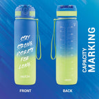 MILTON Gen'Z Water Bottle 1 ltr (Stay Strong), Motivational Water Bottles With Leak Proof Flip-Top Cap & Capacity Mark, Gym Bottle Sipper Water Bottle For Adults, Plastic, Blue