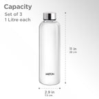 MILTON Costa 1000 Pet water bottle 1 ltr each with Stainless Steel Lid, Leak proof, BPA Free, Reusable Water bottle for fridge, Office, School, set of 3