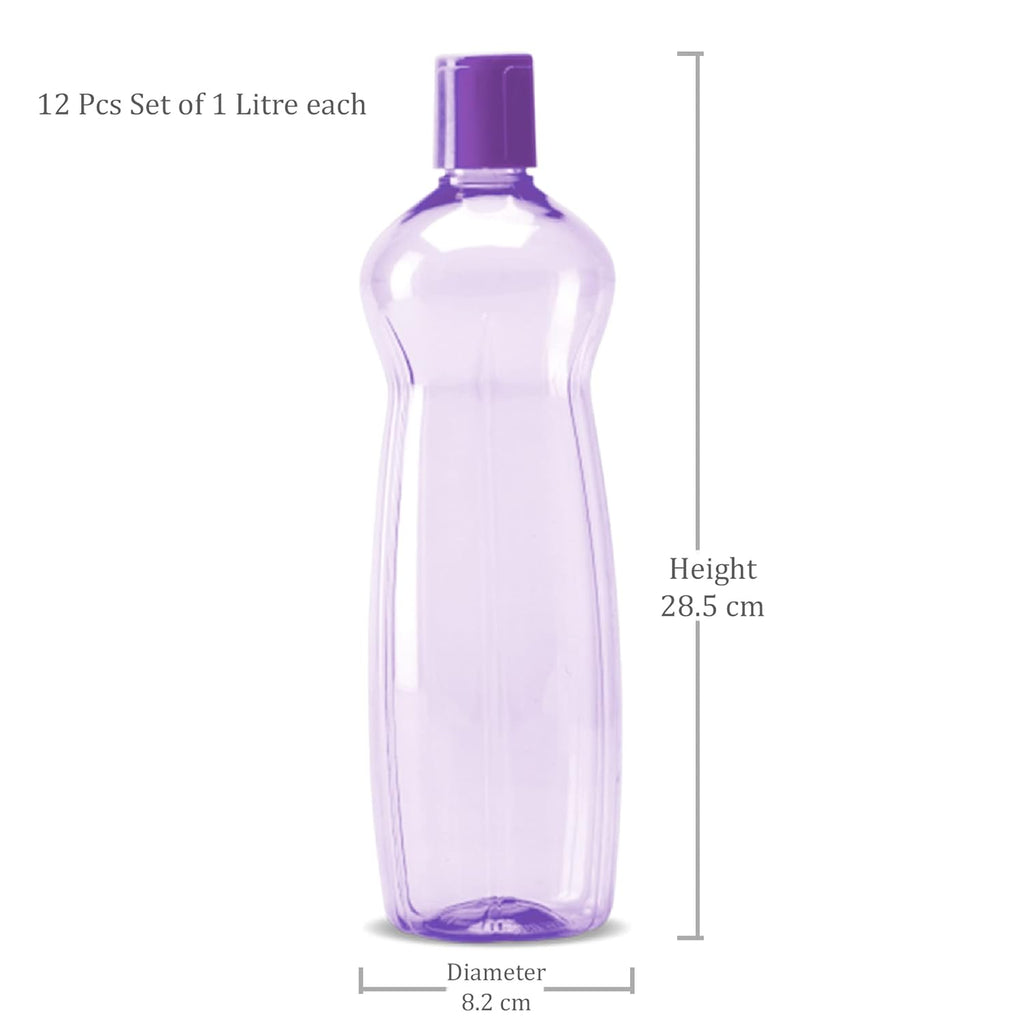 MILTON Pacific 1000 Water Bottle 1 Litre each, set of 12, Purple and Sky Blue I PET Food Grade I BPA Free, Leak Proof I Wide Mouth, Easy To Clean I Fridge Bottles for Home, Office, Gym