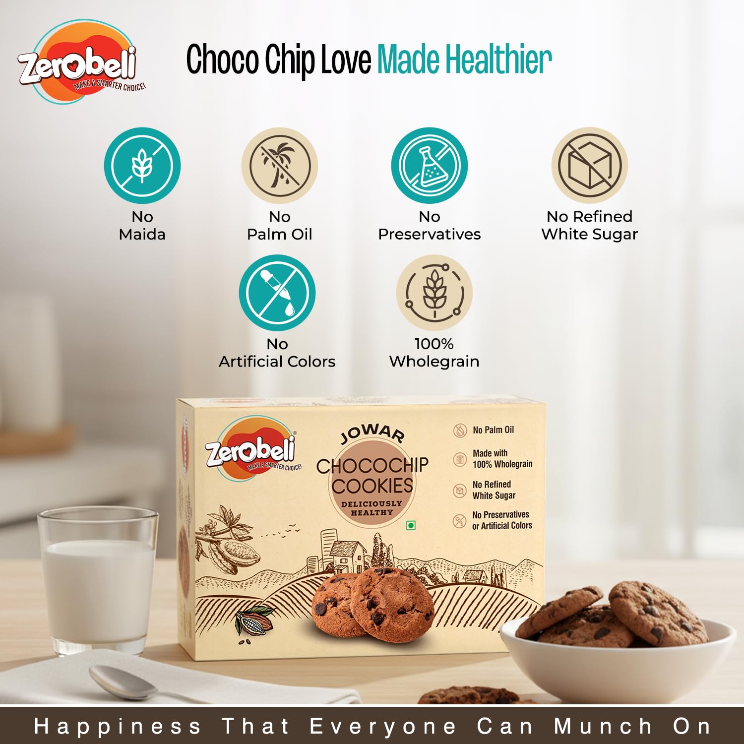 Zerobeli Jowar Choco Chip Cookies | 250g | Made with Jowar,