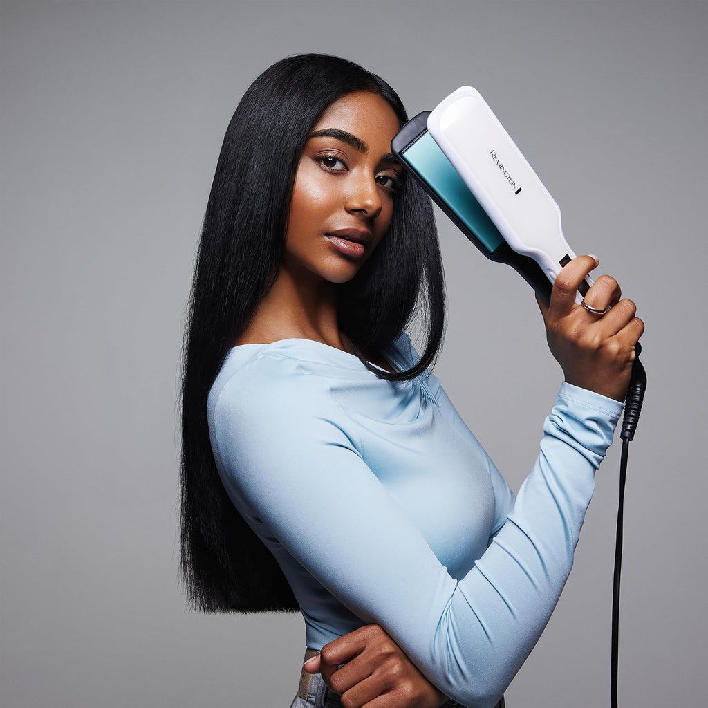 Remington Hair Straightener Shine Therapy Wide Styling Plates (Wide Plates, With Moroccan Argan Oil And Vitamin E, For Long, Thick Hair) S8550
