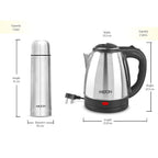 Milton Go Electro Stainless Steel Electric Kettle 2000+Flip Lid 1000 Thermosteel Bottle,Super Fast Boiling with 3X Protection Kettle-Overheat, Dry Boil Protection, Leak Proof, Vacuum Insulated, Silver