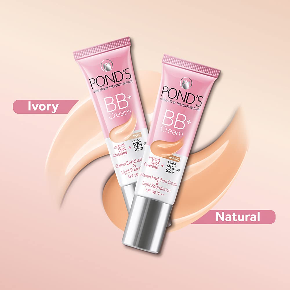 POND'S BB+ Cream | Instant Spot Coverage | Light Make-up Glow | Ivory 9g (Pack of 3)