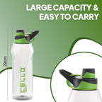 CELLO Fitbe Flip Cap Water Bottle For Daily Use 1000 ml, Black Green | BPA Free, Reusable & Unbreakable Leakproof Lightweight Easy to Carry with Handle PET Water Bottle For Gym Office Indoor & Outdoor