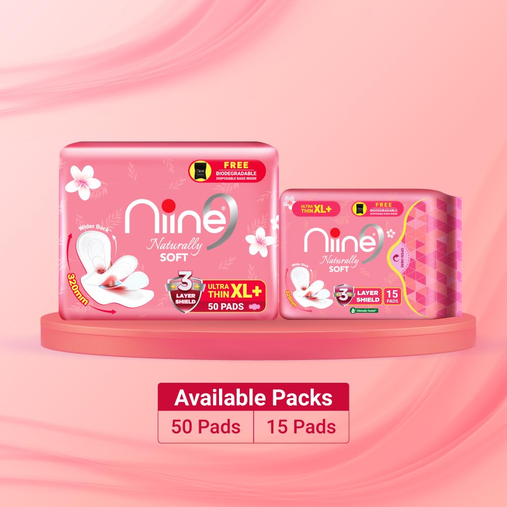 NIINE Naturally Soft Ultra Thin XL+ Sanitary Napkins for Heavy Flow (Pack of 2) 100 Pads