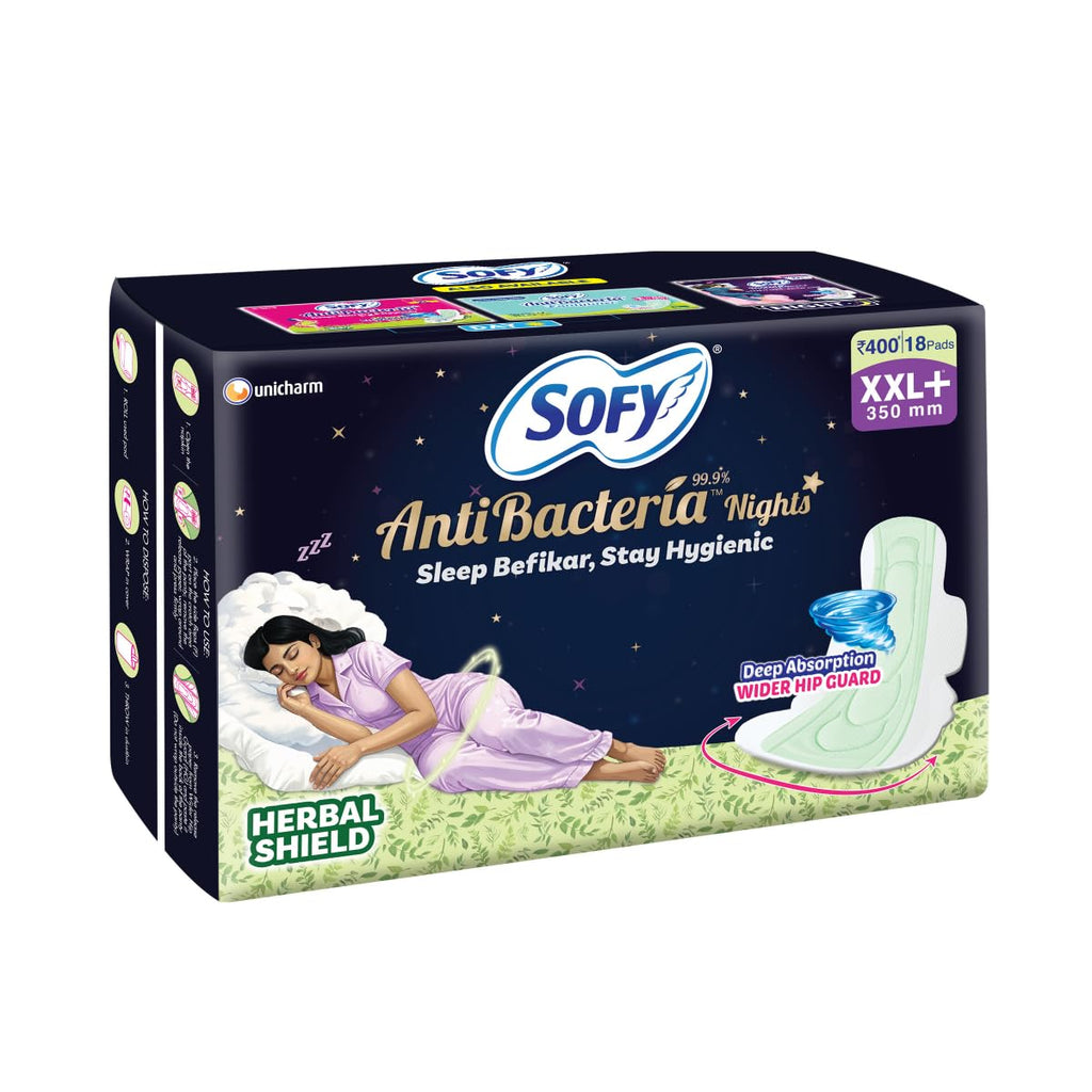 Sofy Women Antibacteria XXL+ Sanitary Pads |Night Protection  Pack Of 18