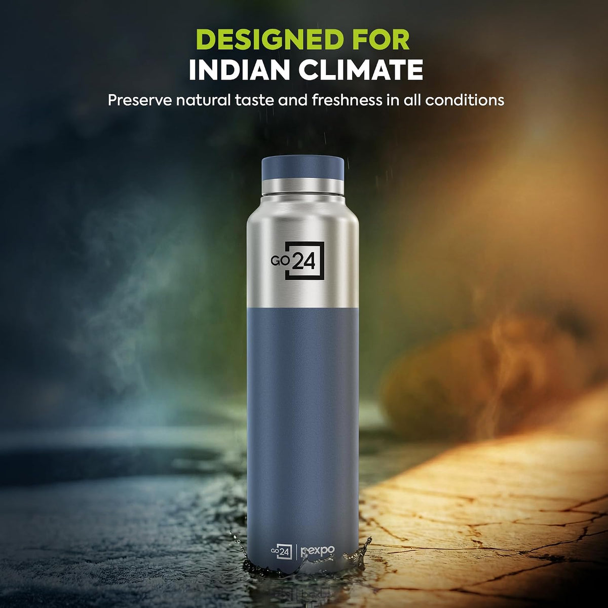 Stainless Steel Water Bottle Crown Silver-Denim Blue 950ml